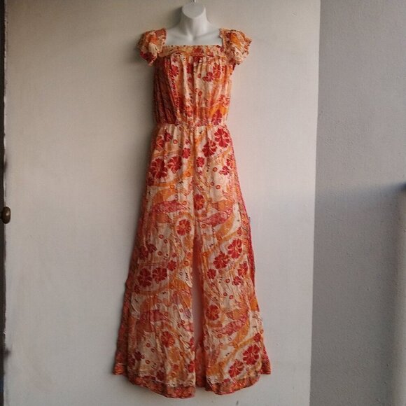 Free People Small Carmen Floral Wide Leg Off Shoulder Jumpsuit Golden Gate New - Picture 1 of 3
